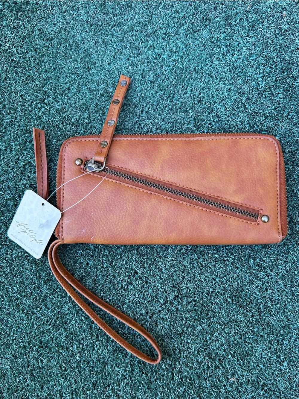 NWT Free People Distressed Vegan Leather Wallet Wristlet Brown